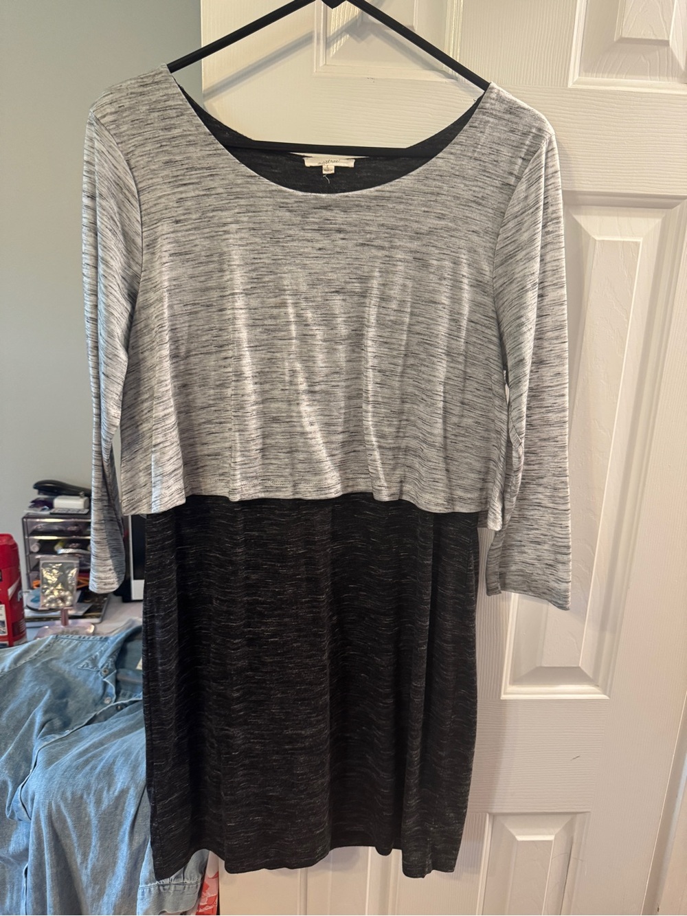 Mystree Two-Tone Black and Gray Long Sleeve Layered Dress